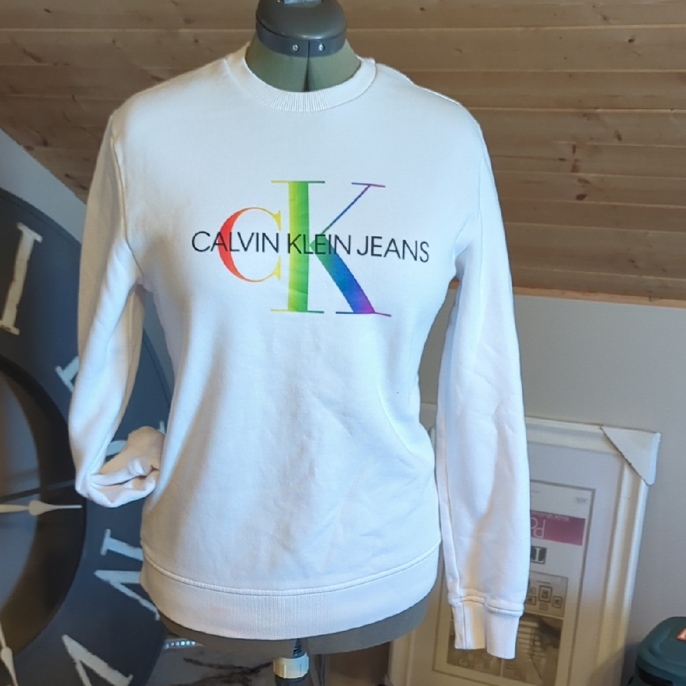 Calvin Klein White Crew Neck Sweater with Logo